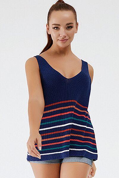 Striped V-Neck Wide Strap Tank - Immenzive