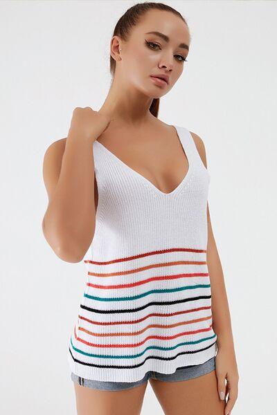 Striped V-Neck Wide Strap Tank - Immenzive