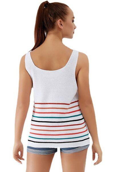 Striped V-Neck Wide Strap Tank - Immenzive