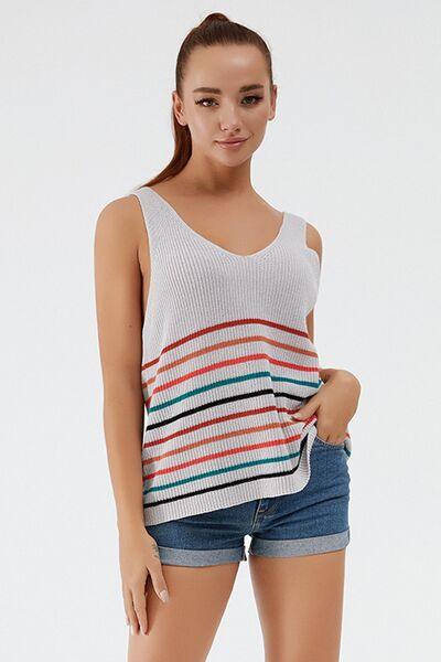 Striped V-Neck Wide Strap Tank - Immenzive