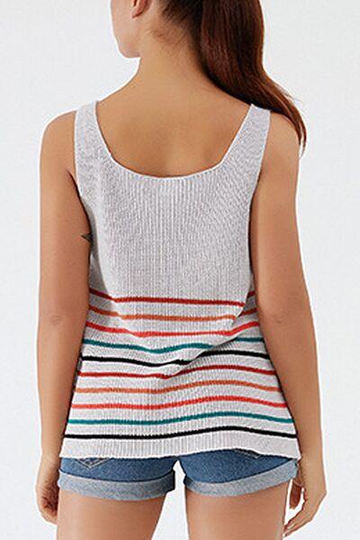 Striped V-Neck Wide Strap Tank - Immenzive