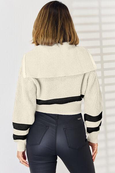 Striped Zip Up Dropped Shoulder Cardigan - Immenzive