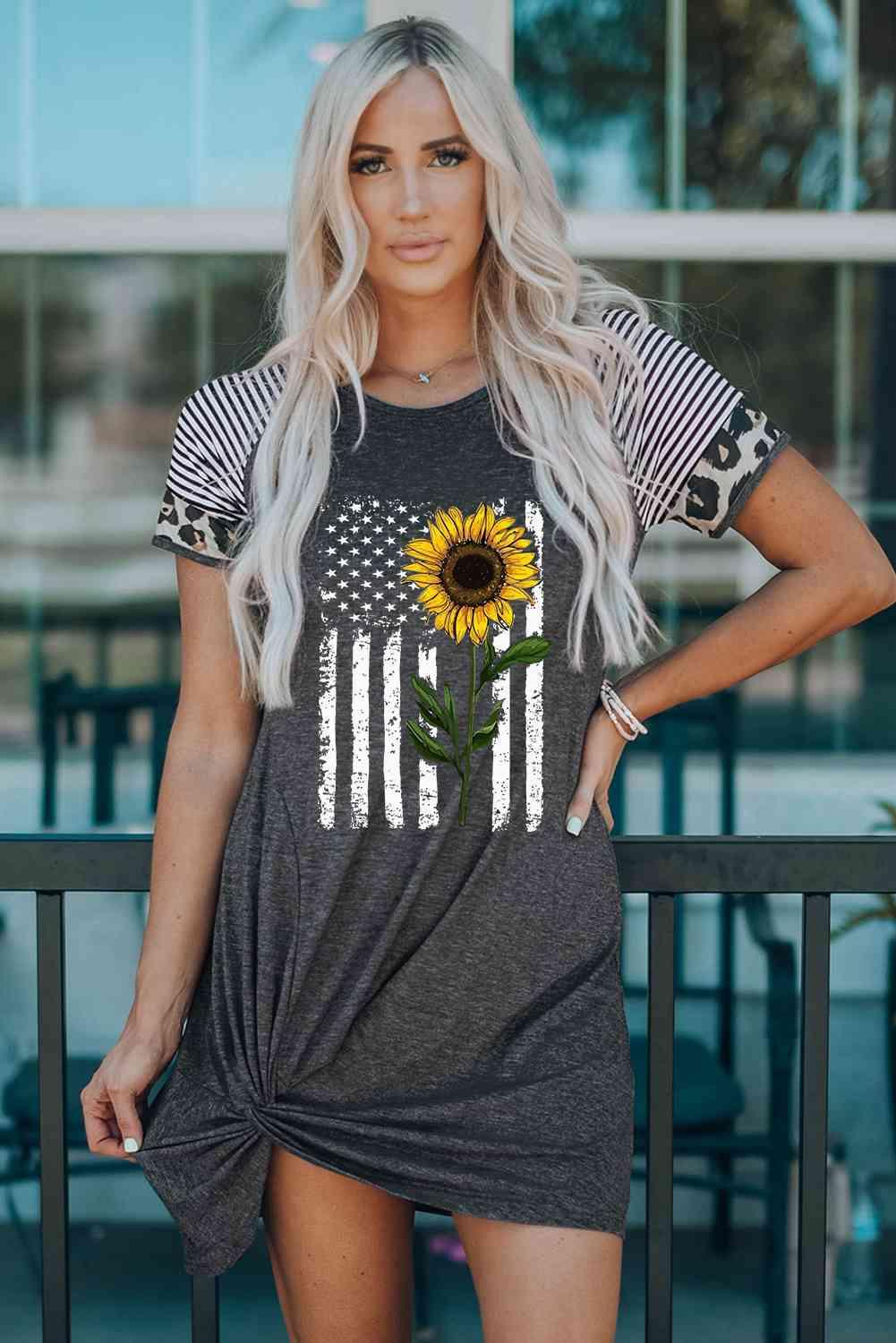 Sunflower Graphic Mixed Print Twisted Dress - Immenzive