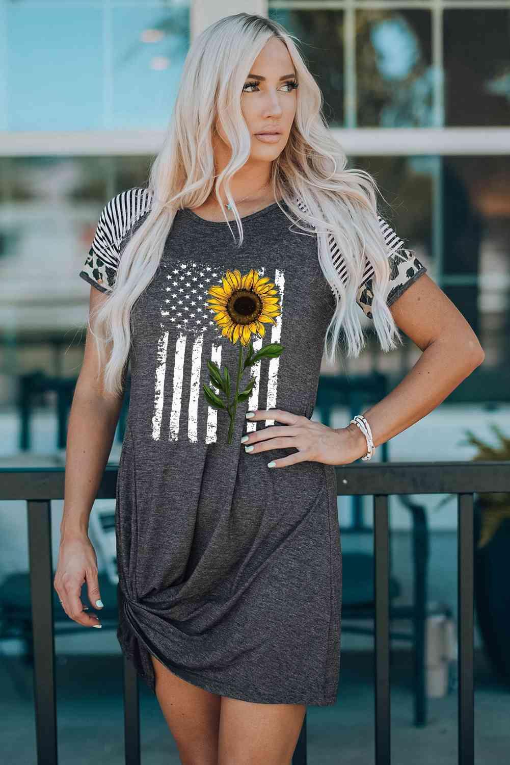Sunflower Graphic Mixed Print Twisted Dress - Immenzive