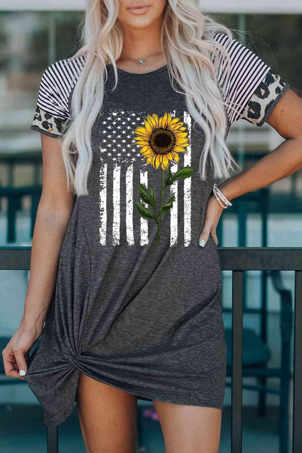 Sunflower Graphic Mixed Print Twisted Dress - Immenzive