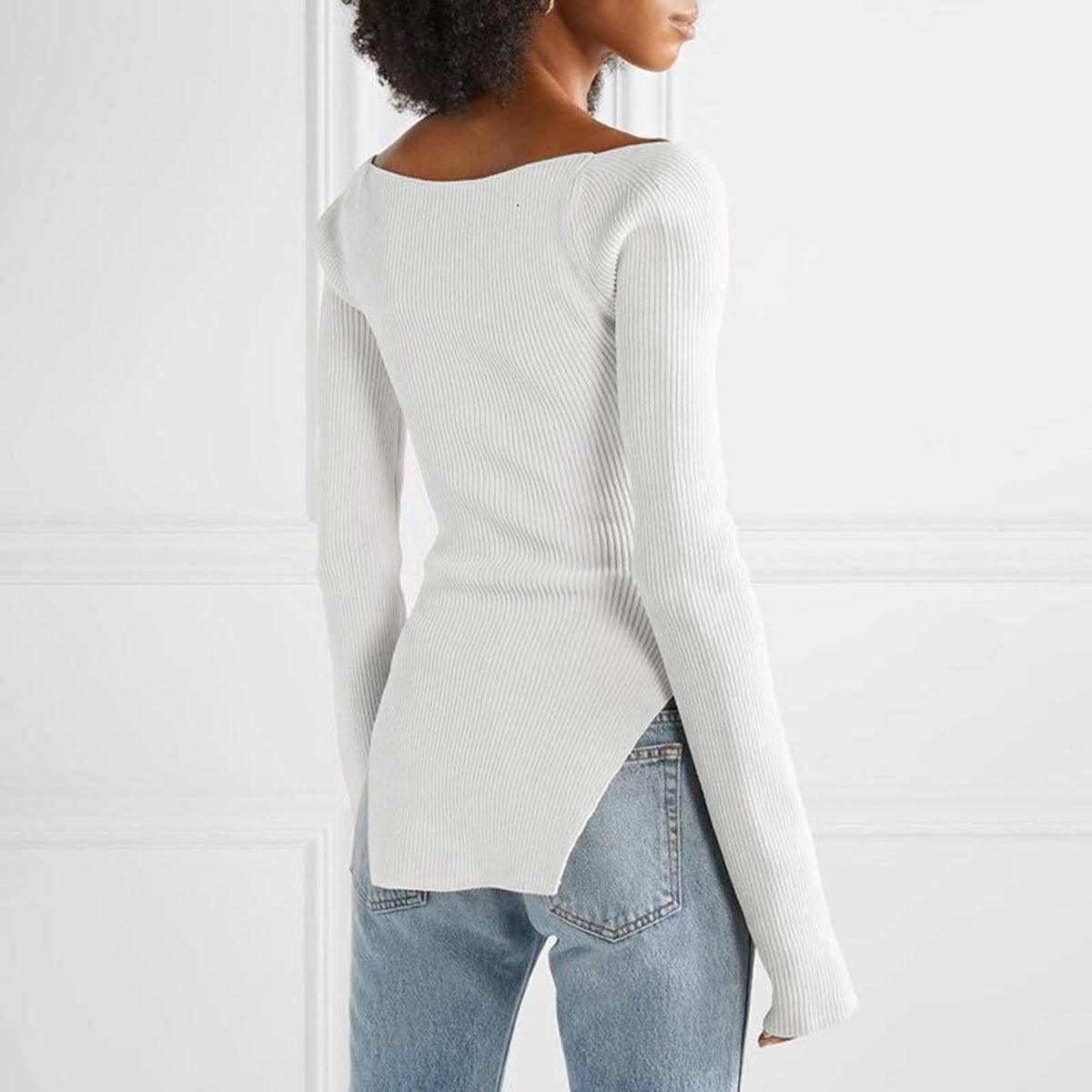 Sweetheart Neck Long Sleeve Knit Top - Immenzive