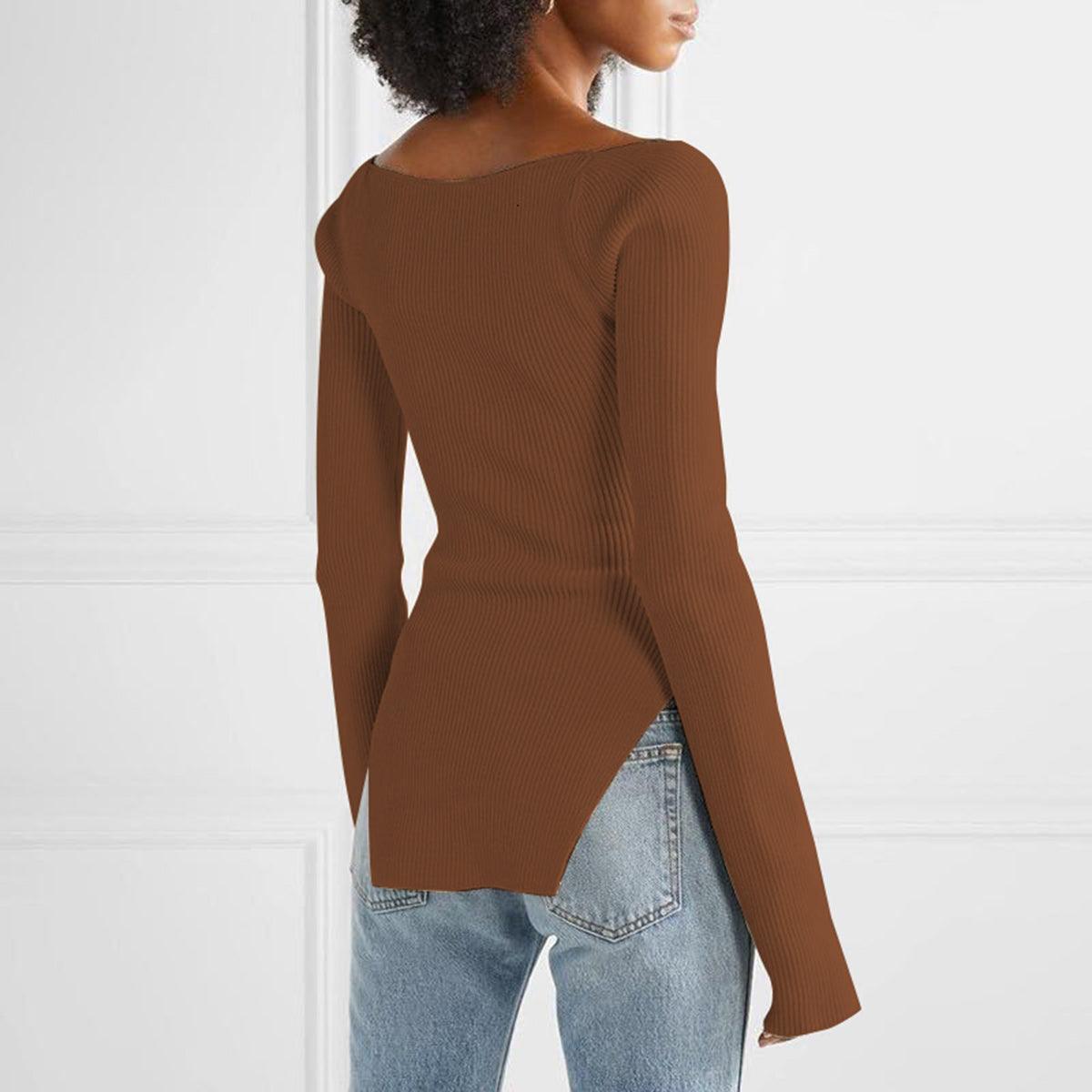 Sweetheart Neck Long Sleeve Knit Top - Immenzive