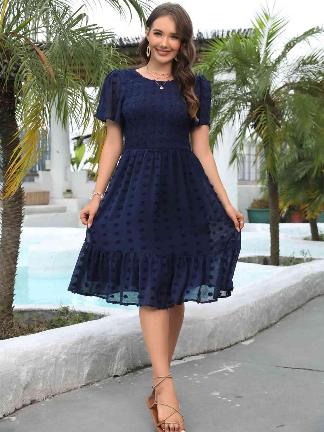 Swiss Dot Flutter Sleeve Dress - Immenzive