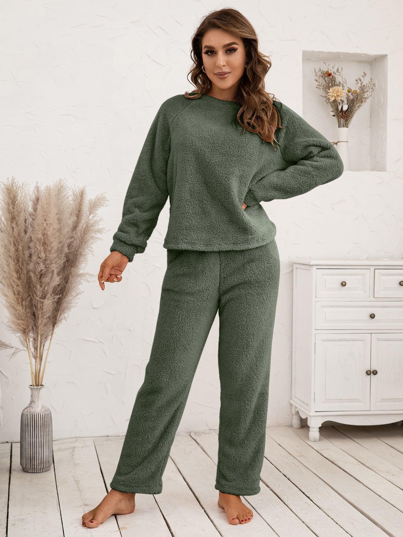 Teddy Long Sleeve Top and Pants Lounge Set - Immenzive
