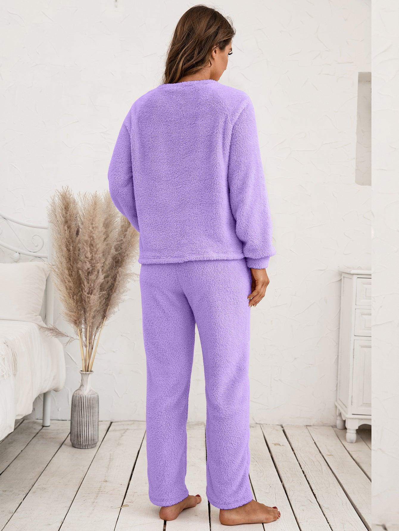 Teddy Long Sleeve Top and Pants Lounge Set - Immenzive