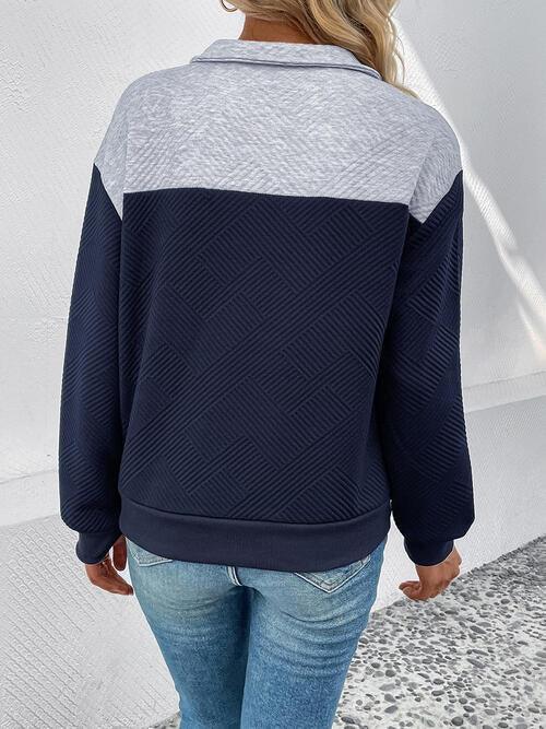 Textured Contrast Half Button Sweatshirt - Immenzive