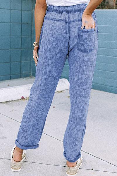 Textured Drawstring Pants with Pockets - Immenzive