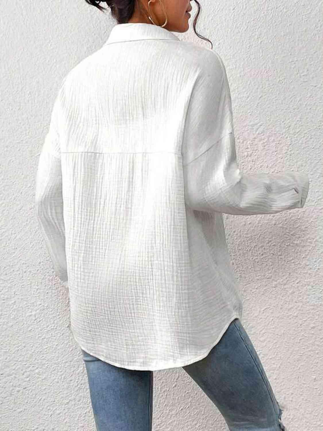 Textured Drop Shoulder Shirt Jacket - Immenzive