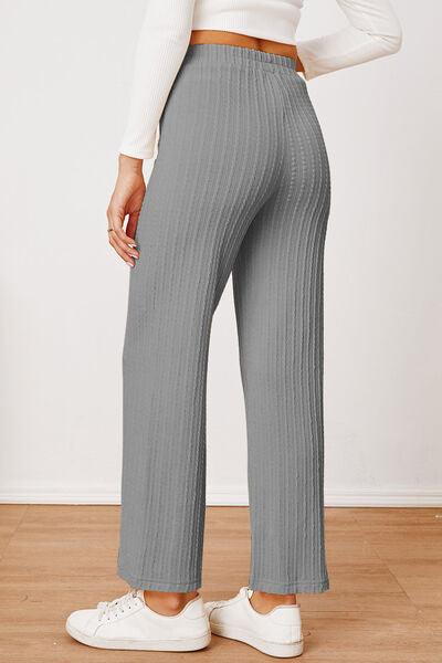 Textured Elastic Waist Straight Pants - Immenzive