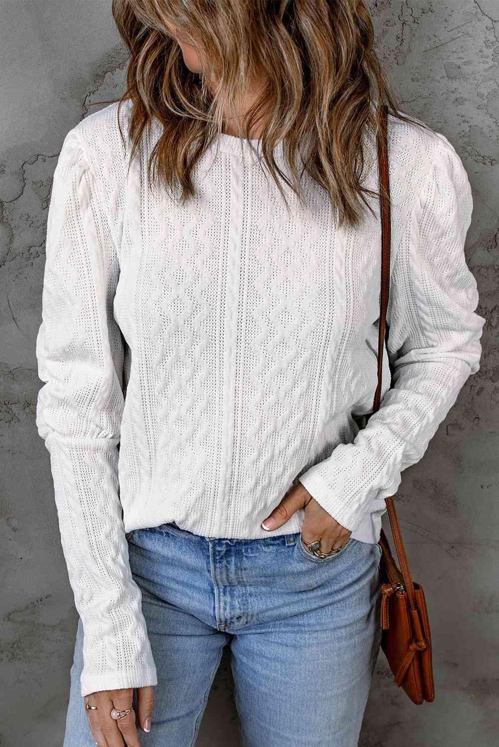 Textured Puff Sleeve Knit Top - Immenzive