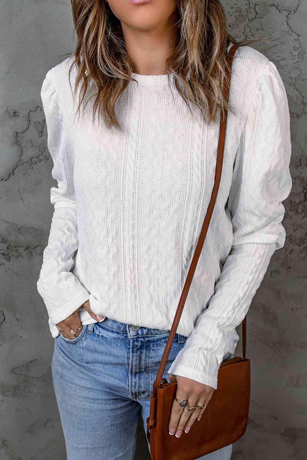 Textured Puff Sleeve Knit Top - Immenzive