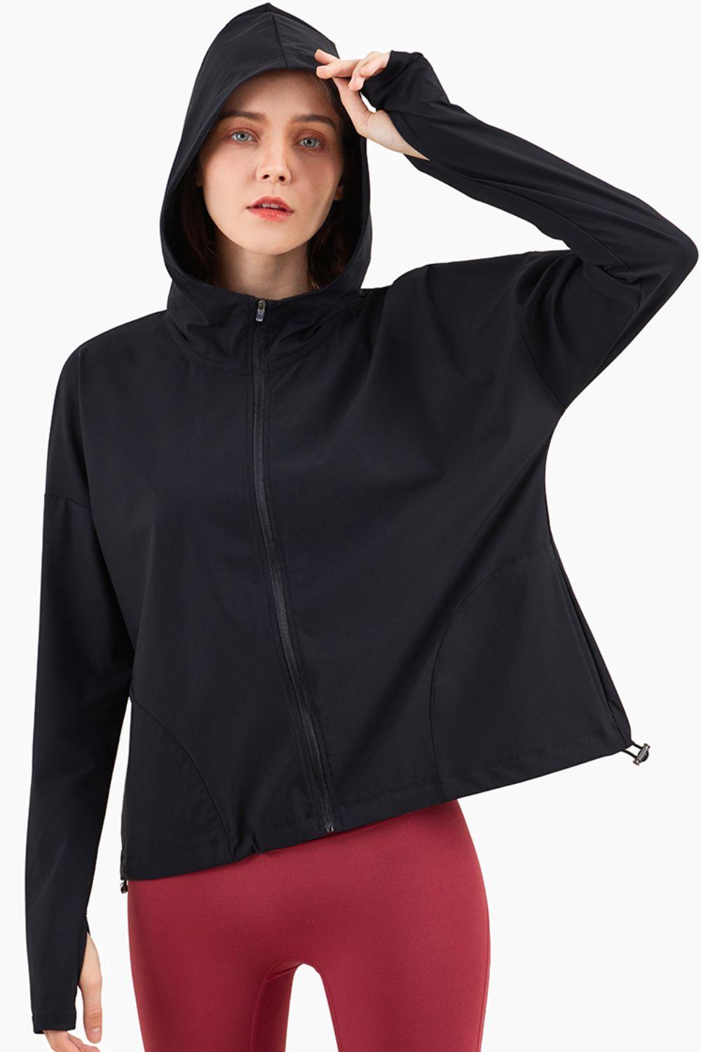 Thumbhole Sleeve Hooded Sports Jacket - Immenzive