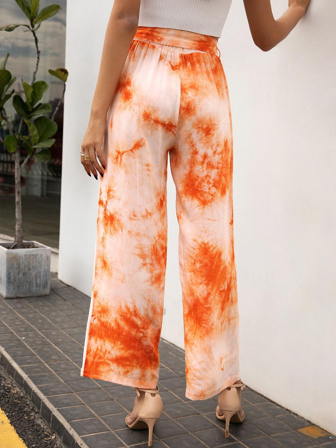 Tie-Dye Tie Front High Waist Pants - Immenzive