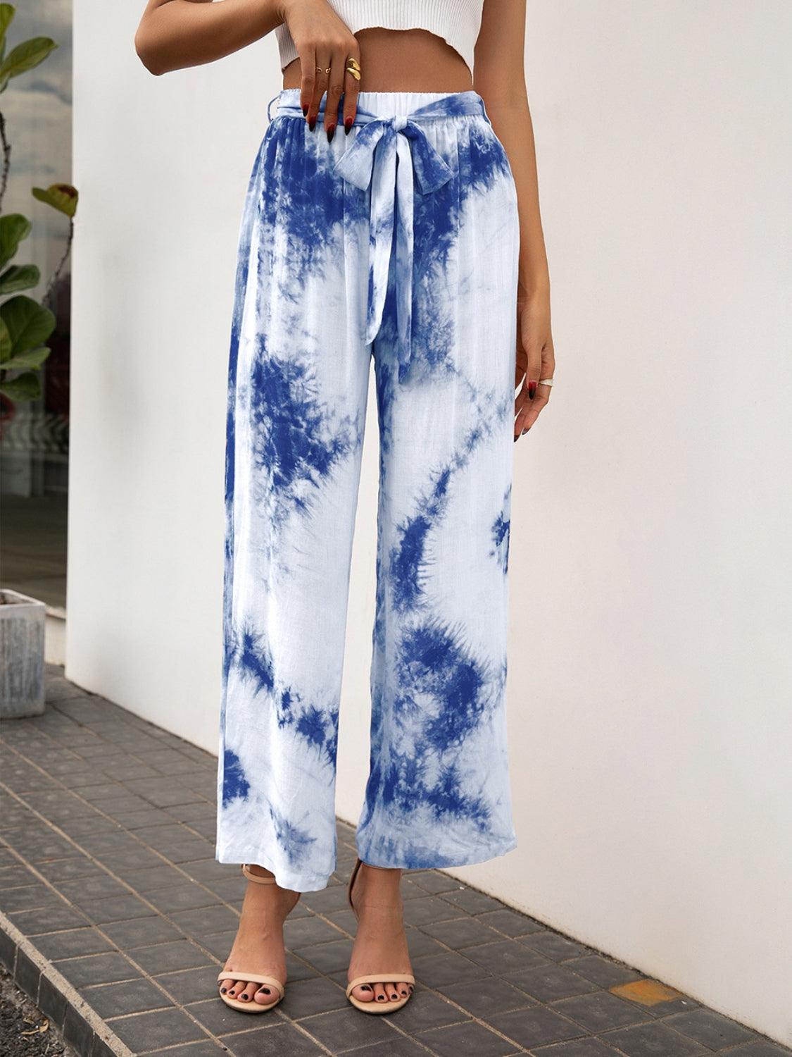 Tie-Dye Tie Front High Waist Pants - Immenzive