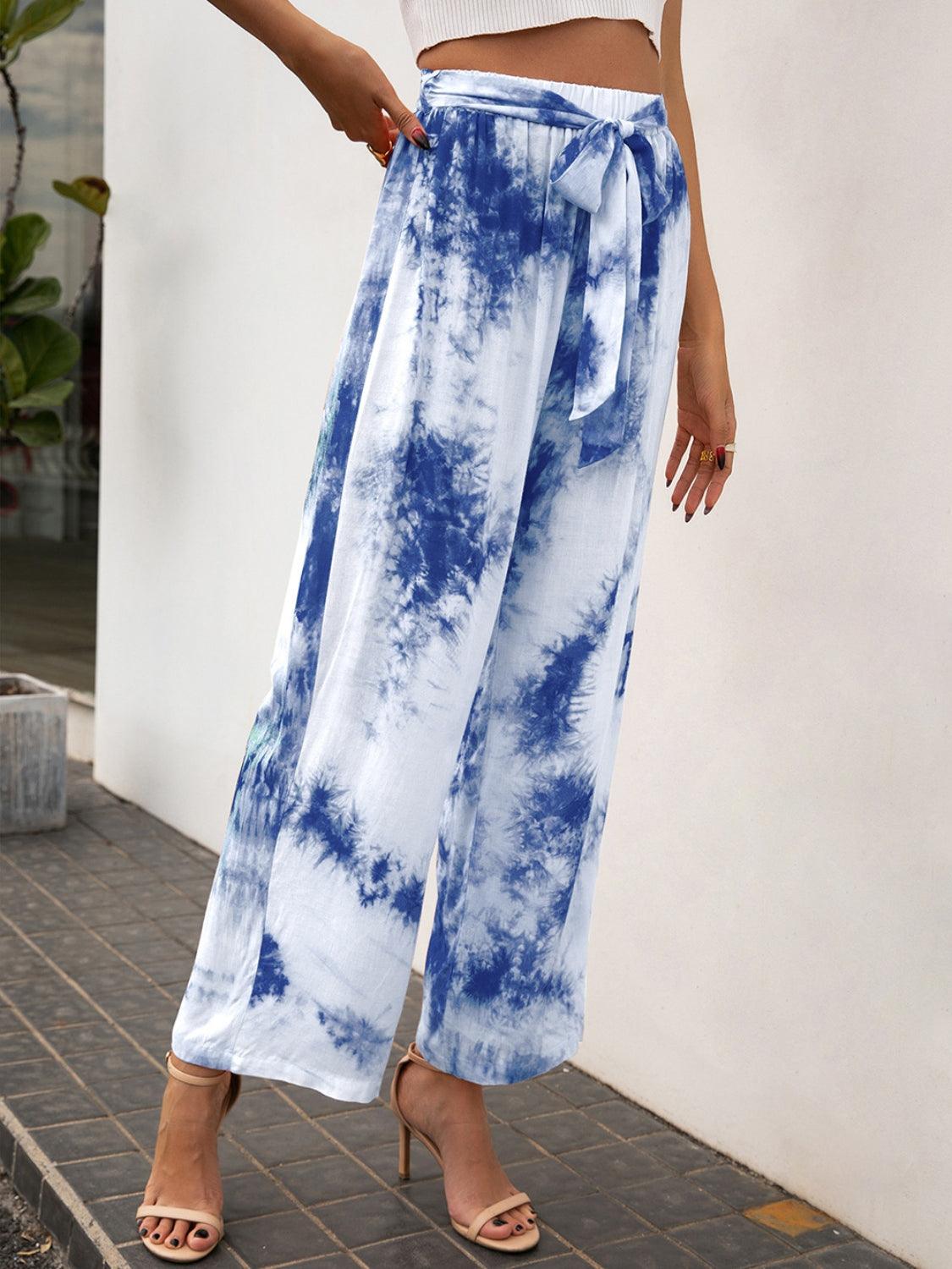 Tie-Dye Tie Front High Waist Pants - Immenzive