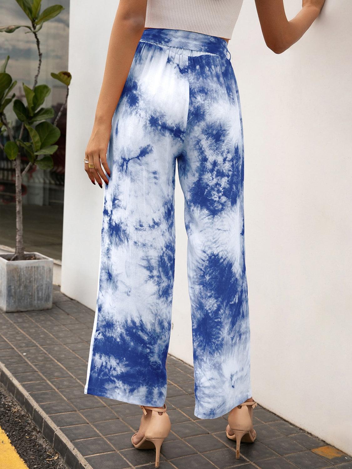 Tie-Dye Tie Front High Waist Pants - Immenzive