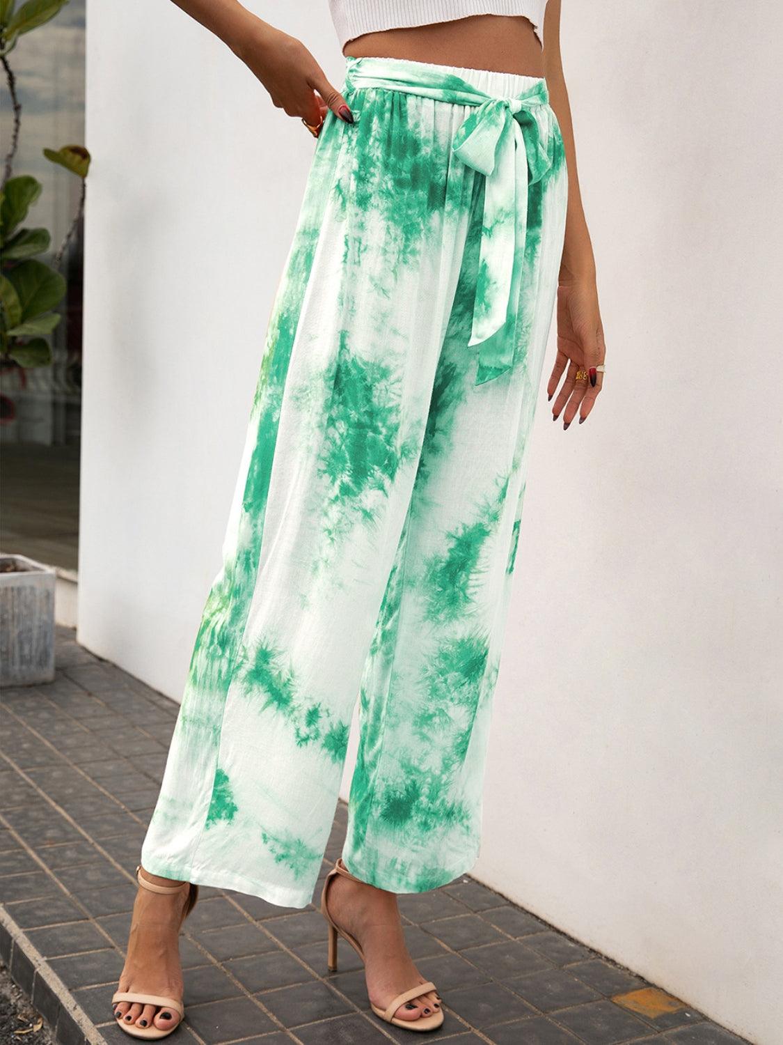 Tie-Dye Tie Front High Waist Pants - Immenzive