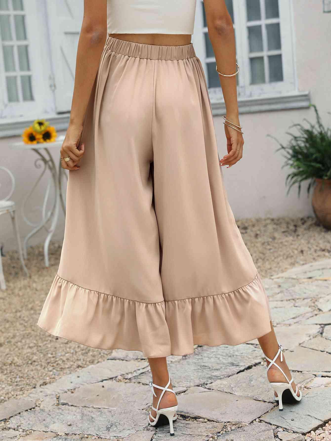Tie Front Wide Leg Cropped Pants - Immenzive