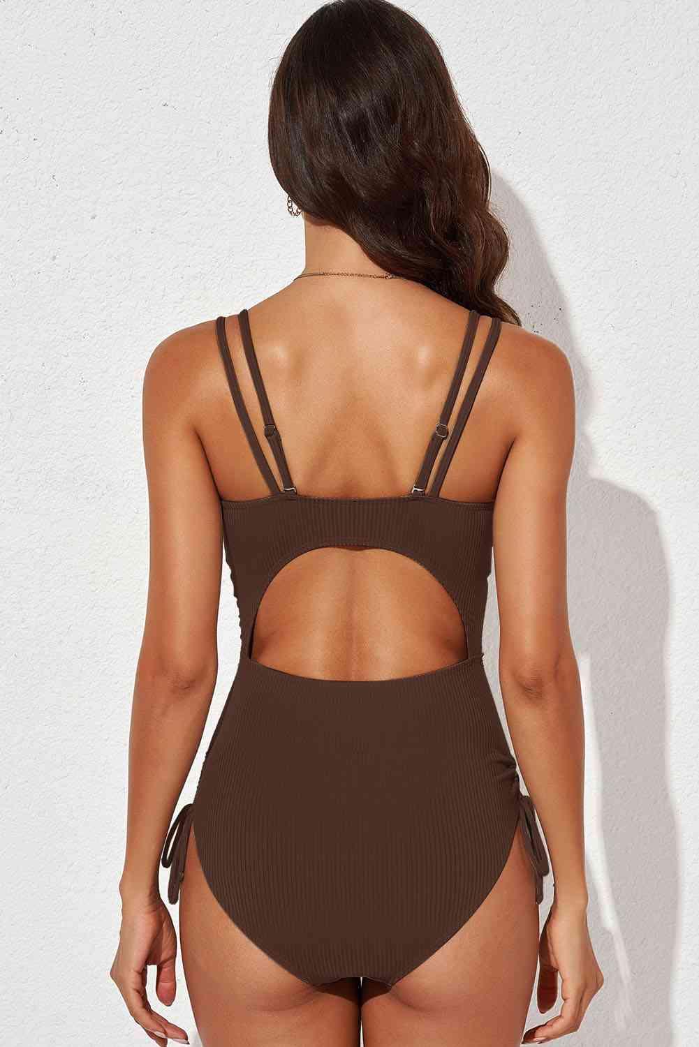 Tied Cutout Plunge One-Piece Swimsuit - Immenzive