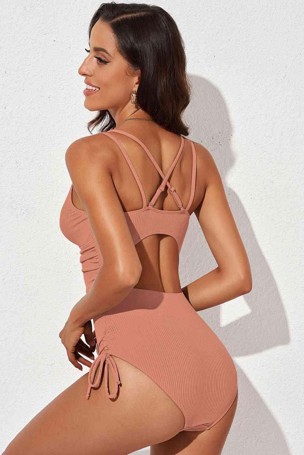 Tied Cutout Plunge One-Piece Swimsuit - Immenzive