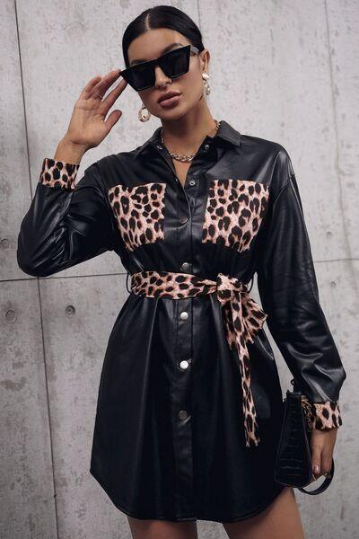 Tied Leopard Snap Down Trench Coat - Immenzive