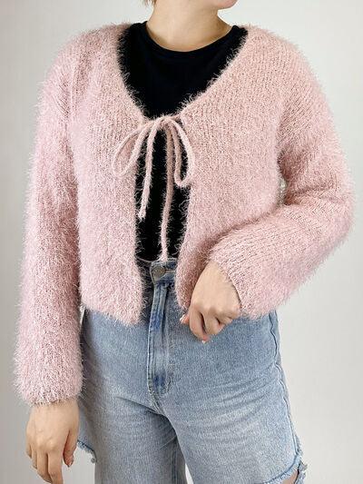 Tied Open Front Dropped Shoulder Cardigan - Immenzive