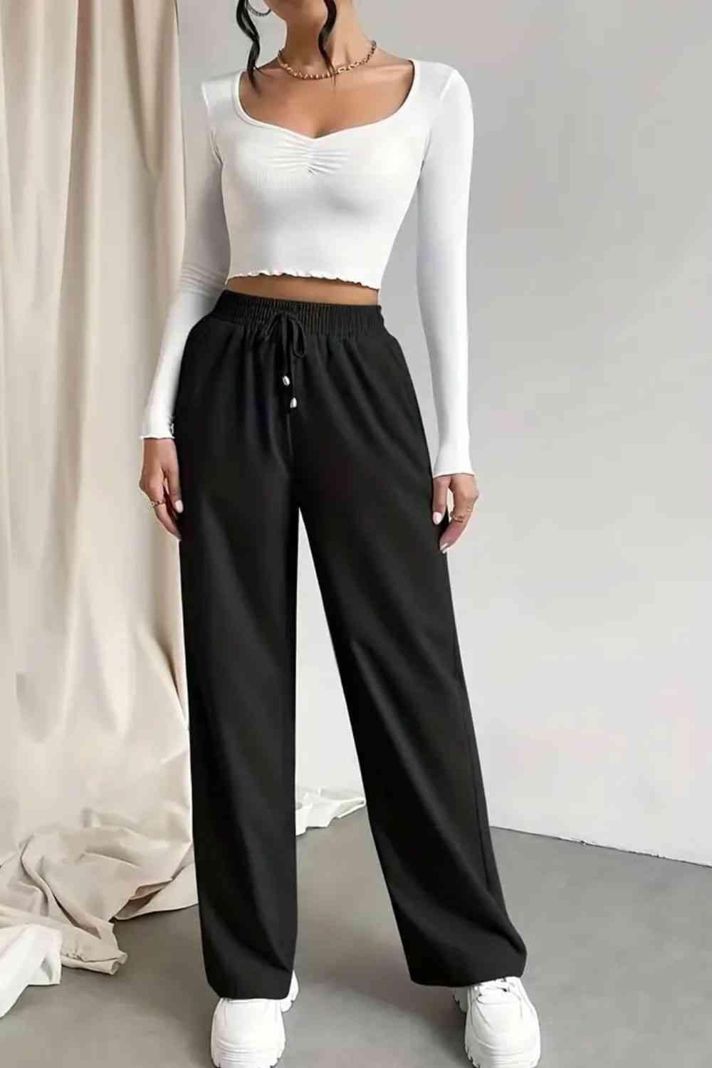 Tied Straight Leg Pants with Pockets - Immenzive