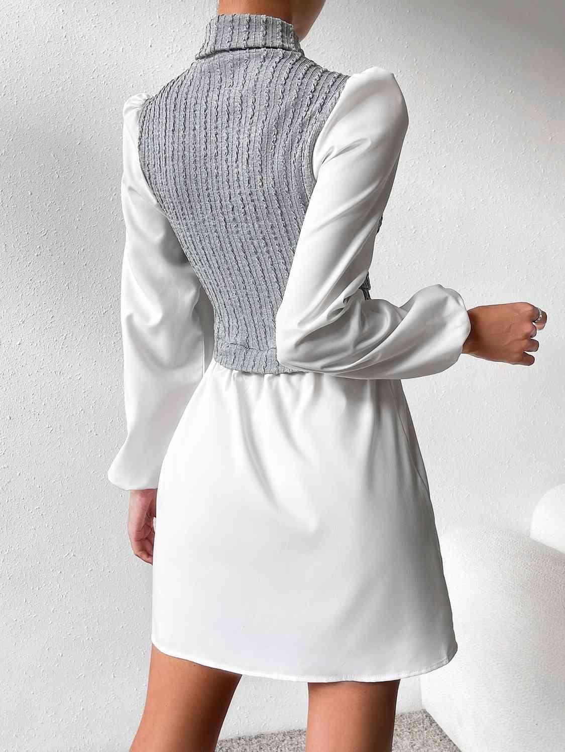 Turtleneck Puff Sleeve Mini Dress - Immenzive