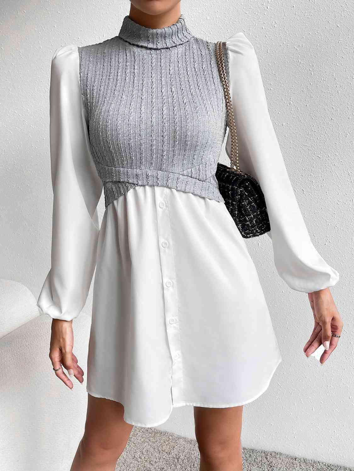 Turtleneck Puff Sleeve Mini Dress - Immenzive