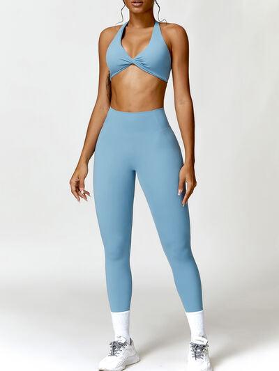 Twisted Halter Neck Bra and High Waist Leggings Active Set - Immenzive