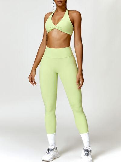 Twisted Halter Neck Bra and High Waist Leggings Active Set - Immenzive