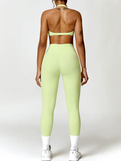 Twisted Halter Neck Bra and High Waist Leggings Active Set - Immenzive