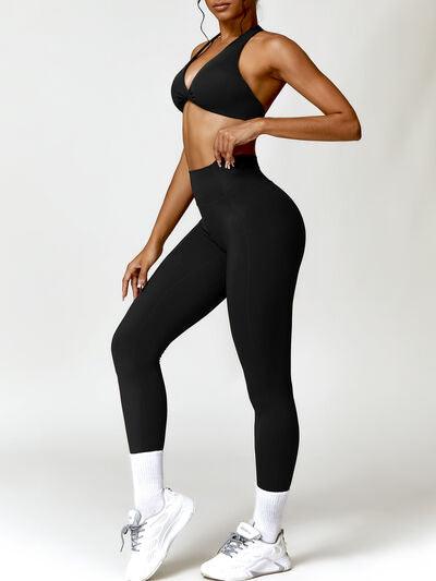 Twisted Halter Neck Bra and High Waist Leggings Active Set - Immenzive