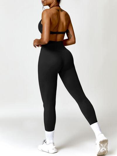 Twisted Halter Neck Bra and High Waist Leggings Active Set - Immenzive