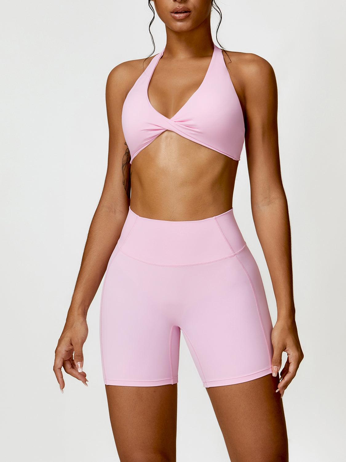 Twisted Halter Neck Bra and Shorts Active Set - Immenzive