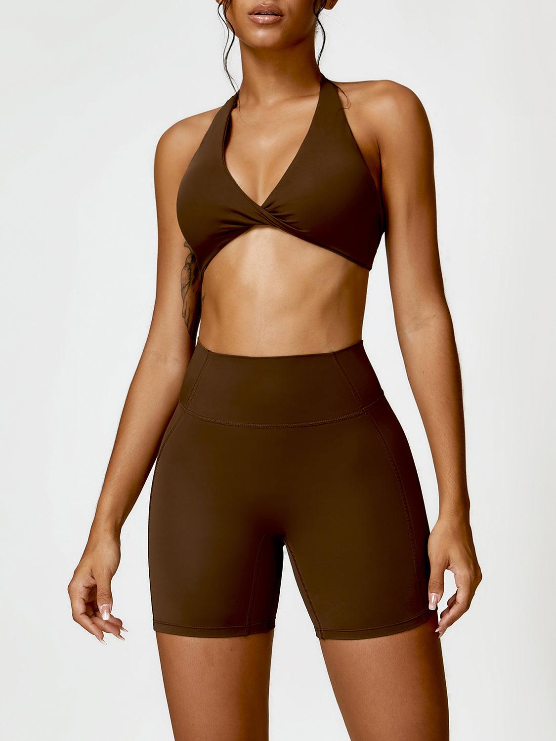 Twisted Halter Neck Bra and Shorts Active Set - Immenzive