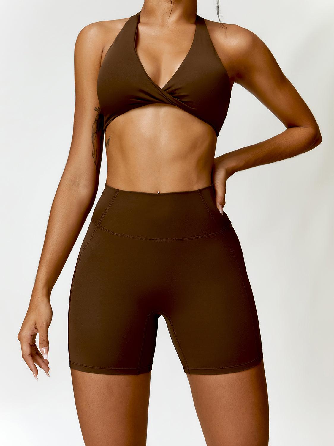 Twisted Halter Neck Bra and Shorts Active Set - Immenzive