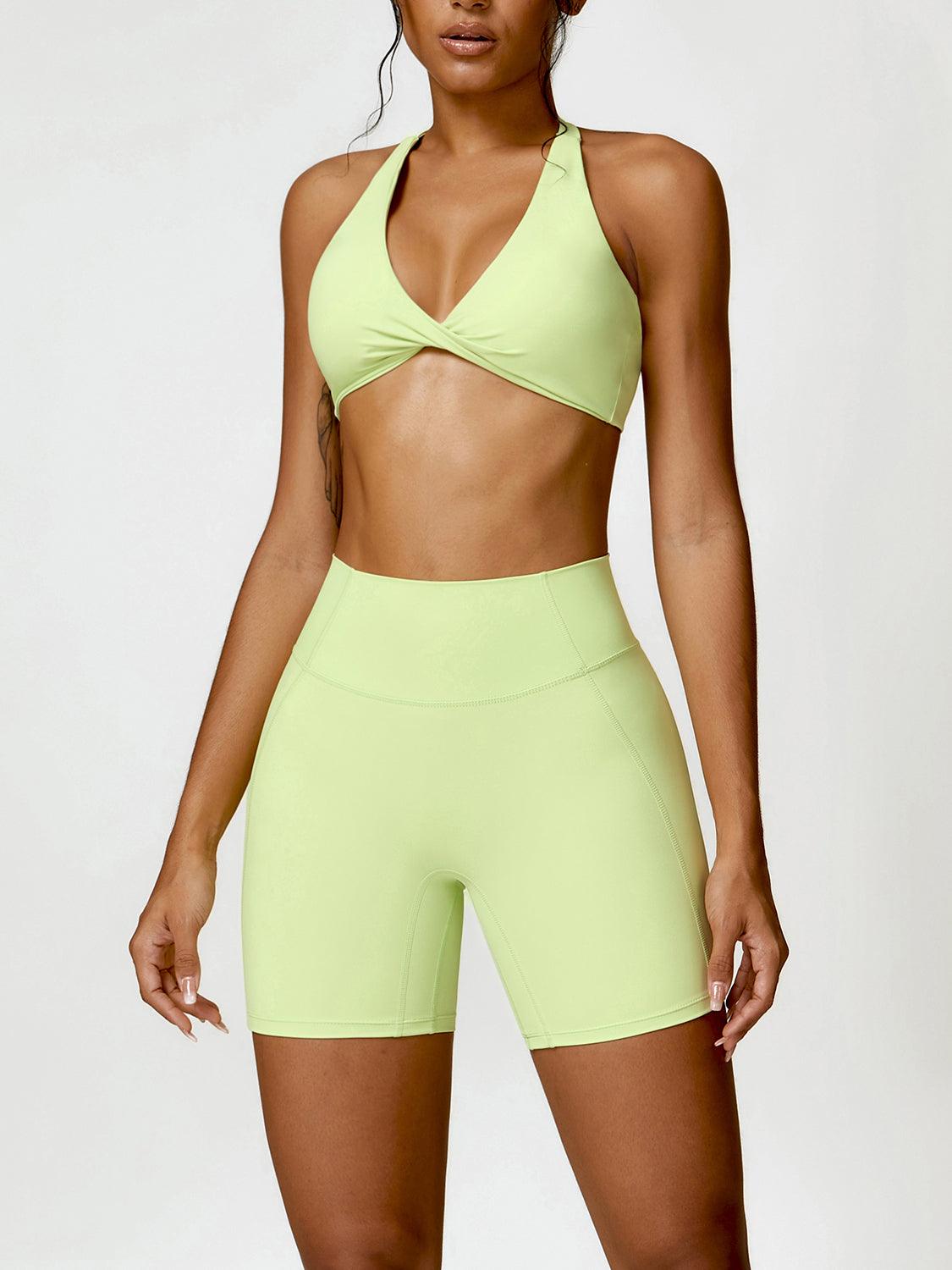 Twisted Halter Neck Bra and Shorts Active Set - Immenzive