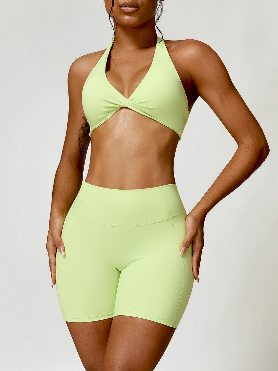 Twisted Halter Neck Bra and Shorts Active Set - Immenzive