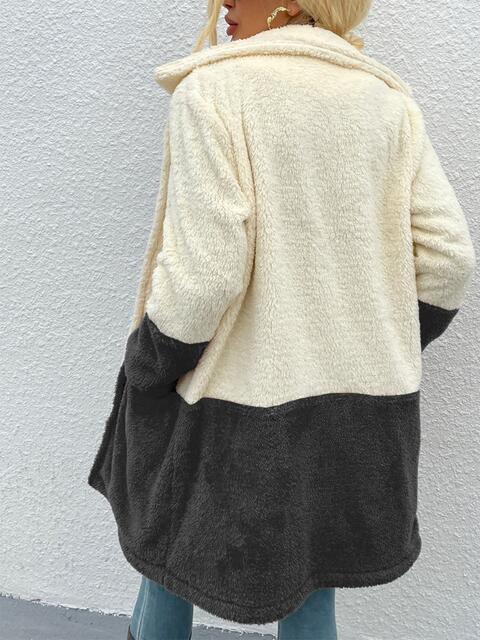 Two Tone Teddy Coat with Pockets - Immenzive