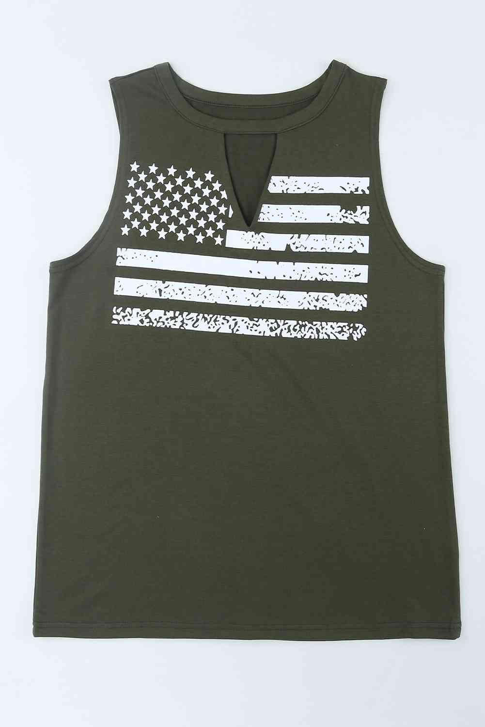 US Flag Graphic Cutout Round Neck Tank - Immenzive