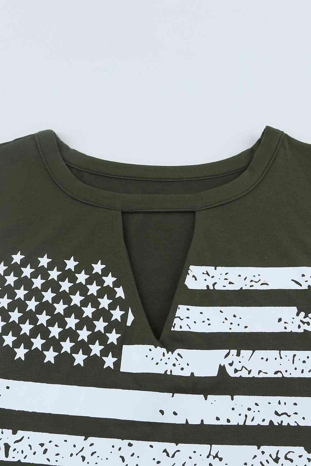 US Flag Graphic Cutout Round Neck Tank - Immenzive