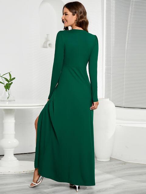 V-Neck Long Sleeve Split Dress - Immenzive