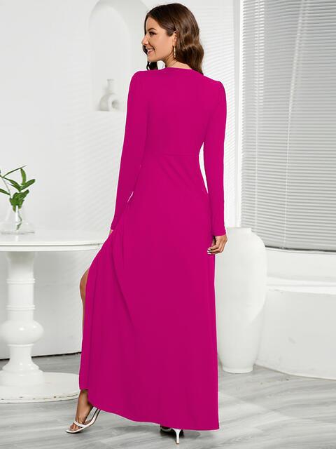 V-Neck Long Sleeve Split Dress - Immenzive