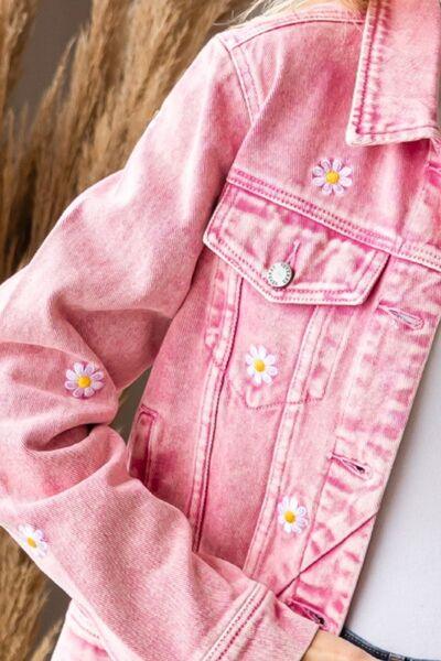 Veveret Daisy Print Button Up Denim Jacket - Immenzive